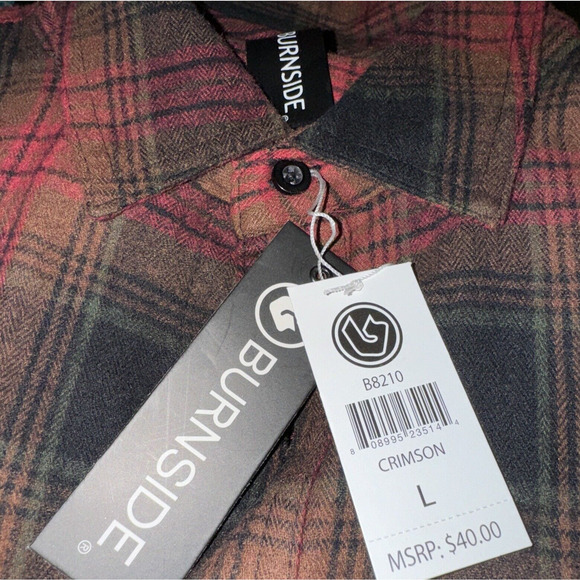 Burnside Men’s Plaid Flannel Shirt Crimson Red Size Large NWT Camping Grunge - Picture 10 of 13